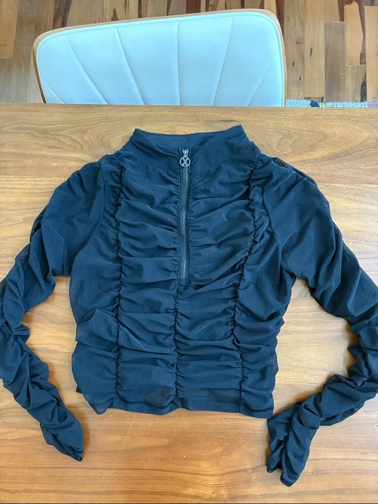 Savage x Fenty RUCHE HOUR LONG-SLEEVE ZIP TOP Sheer Size XL - Picture 7 of 11